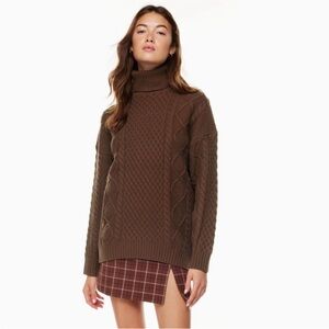 Aritzia Brown Cable Knit Turtleneck Sweater